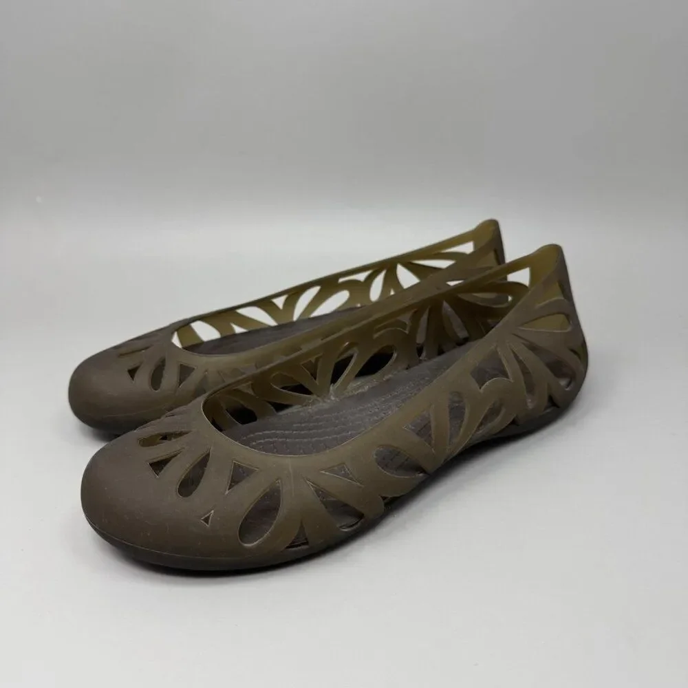 Crocs Shoes Women's 8 Adrina Casual Comfort Slip On Jelly Flats Green Peep Toe